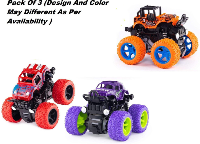vworld Unbreakable Monster Truck Friction Powered Cars Toys, 360 Degree Stunt-Set Of 3(Multicolor)