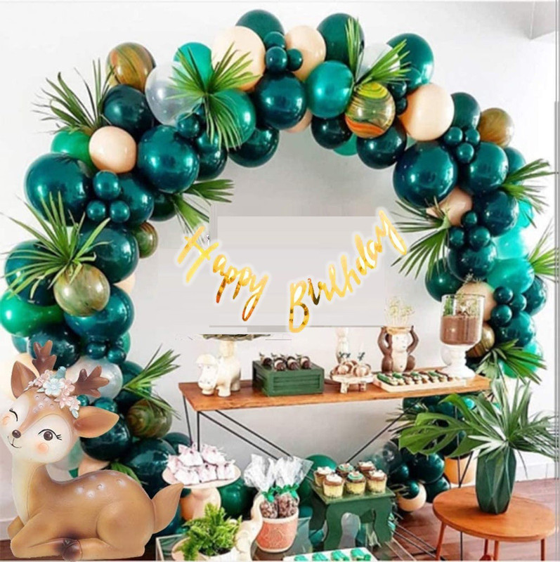Bash N Splash Solid Green Happy birthday Balloon with Chrome Balloon Birthday Party (Pack of 120) Balloon(Gold, Green, Pack of 120)