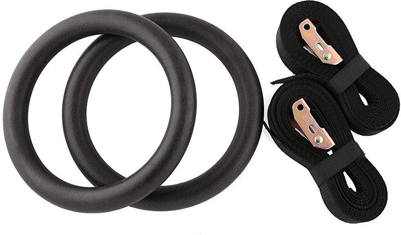 Khargadham Gymnastic Wooden Rings with Heavy Duty Adjustable Strap,Roman Rings Gym Pilates Ring(Beige, Black)