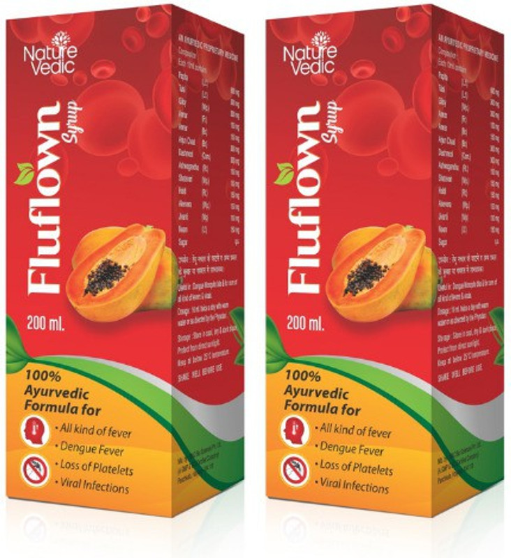 Nature Vedic Fluflown Syrup for All Kind of Fever, Dengue, Loss of platelets | 200ml Eachl(Pack of 2, 400 ml)
