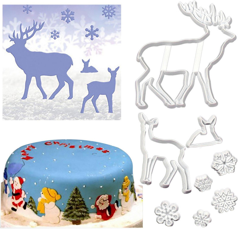 ALAMDAAR 8Pcs Snow Deer Plastic Fondant Sugarpaste Gumpaste Biscuit Cake Mufin Decorating Cookie Cutter(Pack of 8)