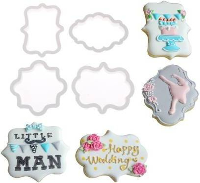 ALAMDAAR 4pcs Vintage Plaque Frame Fondan Sugarpaste Gumpaste Biscuit Cupcake Decoration Cookie Cutter(Pack of 4)