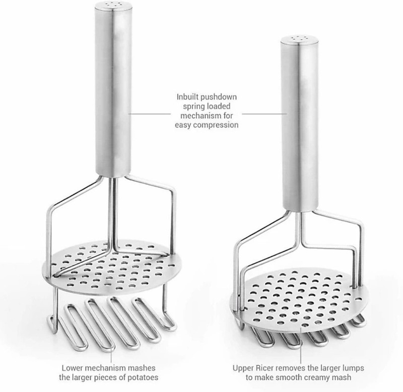BLUEBERRY SS Vegetable Double Deck Masher / 2 in 1 Hand Squeezer with Inbuilt Spring / Stainless Steel Masher(Pack of 1)