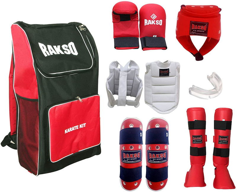 Rakso Karate Kit Set of 7 Pieces Hand Gloves,Head Guard,Shin Guard CHEST Guard MOUTH Boxing Kit