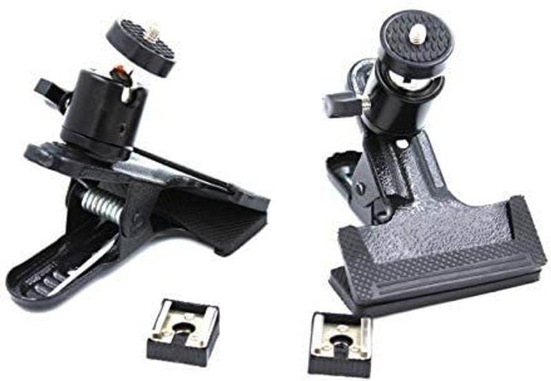 MILLETS Heavy Duty Clip Clamp Flash Reflector Holder Mount 360°Swivel Ball Head 1/4" Flash Shoe Adapter