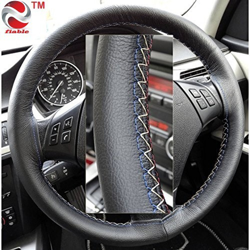 Fiable Hand Stiched Steering Cover For Hyundai, Honda, Chevrolet, Tata, Skoda Universal For Car(Black, Leather)