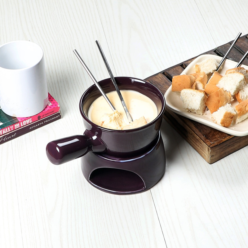 Amaya Decors Purple Fondue Set with Fondue Sticks & Plate Copper, Steel Fondue Set(Purple)