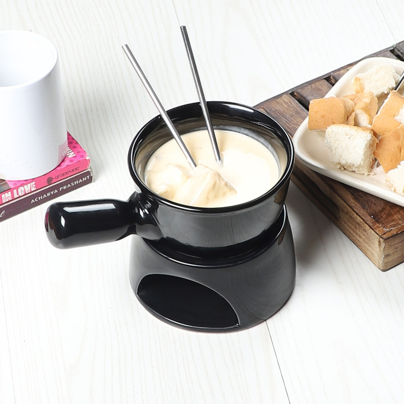 Amaya Decors Ceramic, Steel Fondue Set(Black)