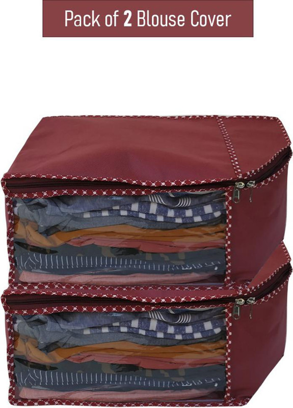 SH NASIMA 2 Blouse Covers Organizer Non Woven Blouse Storage Bag With Transparent Window Pink Pack Of 2(Pink)
