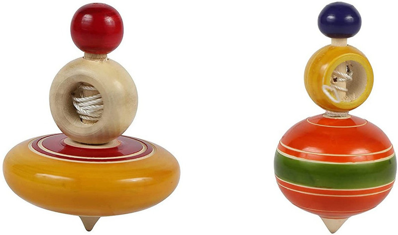 MaMu Shop Wooden(colour may vary) PAMBARAM/TOPS/BONGARAM/LATTU/Spin Top for kids pack of 2(Multicolor)