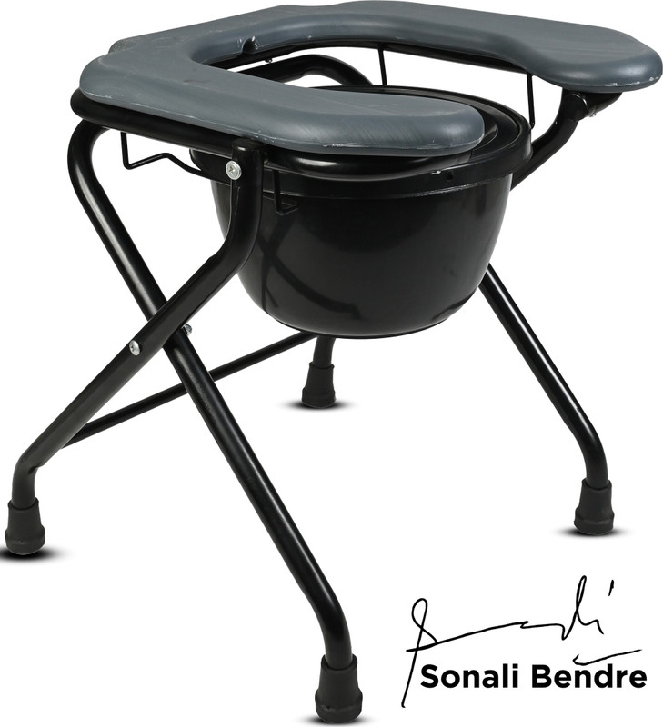 Entros FC-S779A Light Weight Portable Comfortable Commode Stool toilet Seat Pot Commodes Chair For Disabled patient Men & Women Commode Chair Commode Chair(Black, Grey)