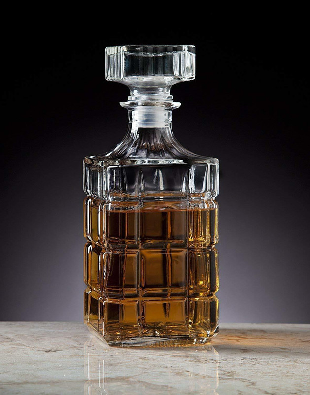 Nanson Square Crystal Cut Glass Decanter,1000 ml. with Air Tight Cap Party, Bar Decanter(Glass, 33.8 oz)