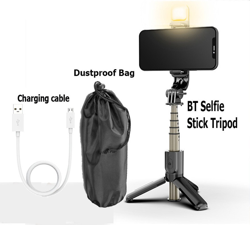 BUFONA BT Remote Control Selfie Stick Tripod Flash Light Mobile Stand Gimbal Stabilizer Tripod, Monopod, Monopod Kit, Tripod Ball Head, Tripod Bracket, Tripod Clamp, Tripod Kit(Black, Supports Up to 700 g)