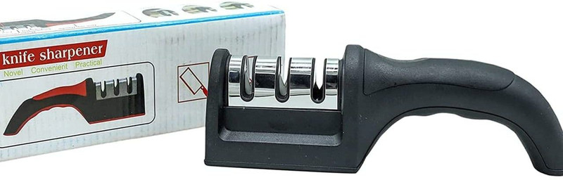 NL Traders 3-in-1 Kitchen Knife Accessories: 3-Stage Knife Sharpener Helps Repair, Restore, Polish Blades and Cut-Resistant Glove Knife Sharpening Steel(Stainless Steel)
