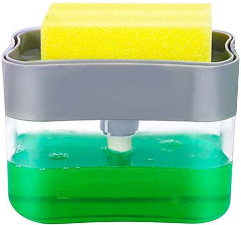 Dabster LIQUID SOAP DISPENSER ON COUNTERTOP WITH SPONGE HOLDER FOR PET(Grey, Green)
