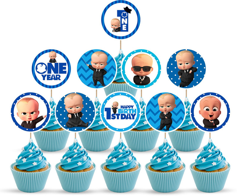 ZYOZI 10 pcs Boss Baby Cupcake Toppers 1st Birthday Cake Decorations for Boss Baby Cupcake Topper(BLUE Pack of 10)