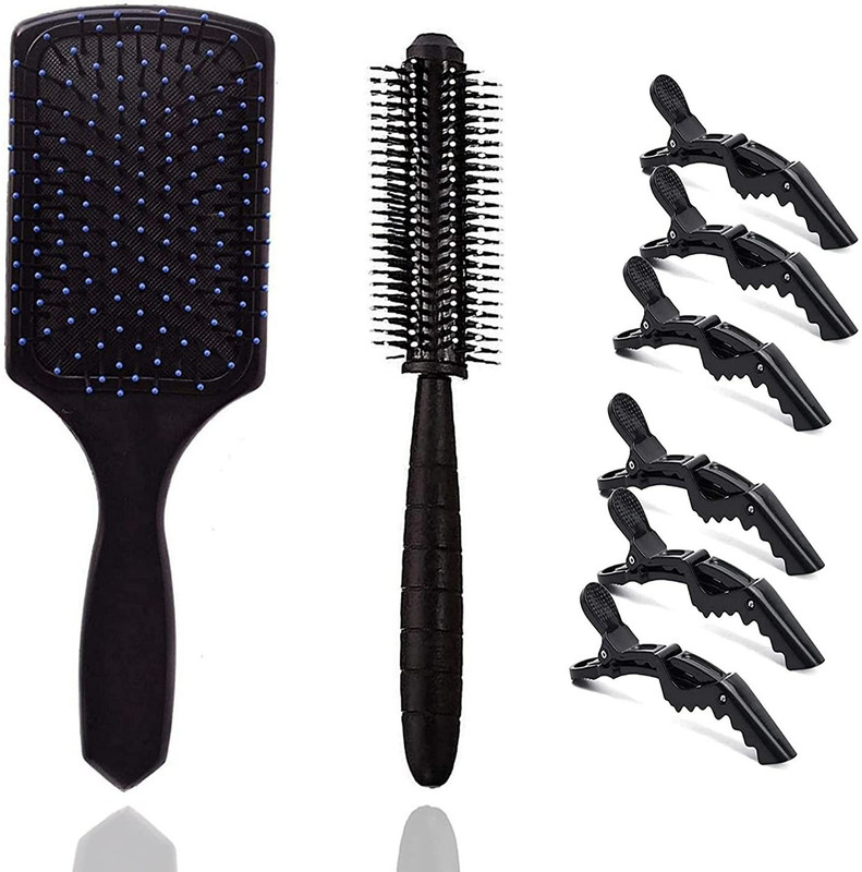 E-DUNIA Sqaure Paddle Brush with ABS Plastic Round Comb and Crocodile Hair Clip [6]