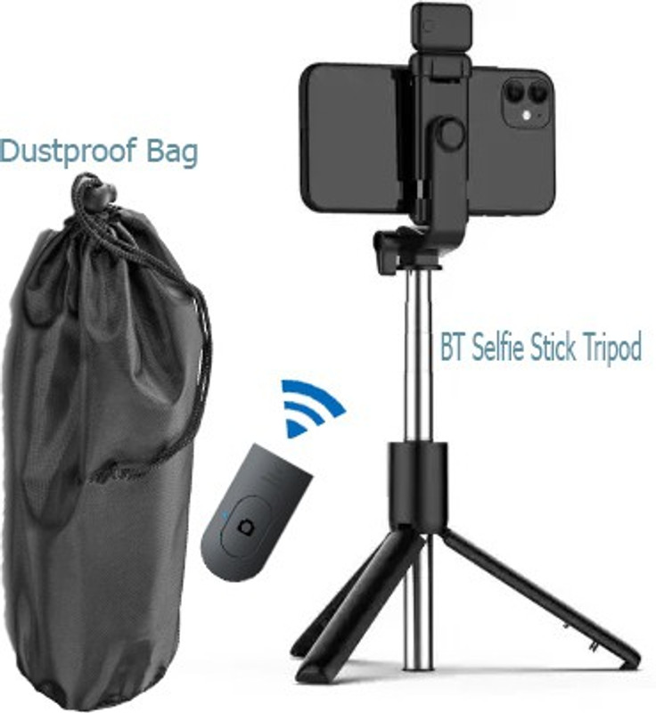 PULTO 3in1 Selfie Stick Tripod Holder With Fill Light With Bluetooth Detachable Remote Tripod, Monopod, Monopod Kit, Tripod Ball Head, Tripod Bracket, Tripod Clamp, Tripod Kit(Black, Supports Up to 600 g)