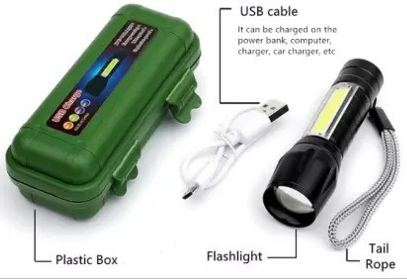 IndiLights 8 W Zoomable, Waterproof, USB Rechargeable Pocket Torch 2 hrs Lantern Emergency Light(Black)