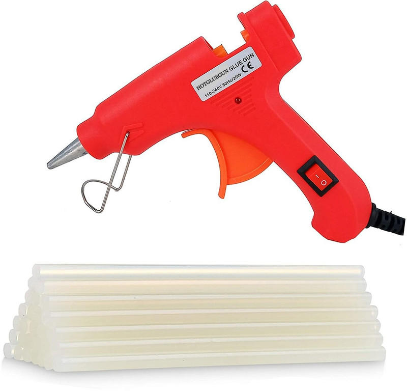 HOTGLUEGUN 20WATT 20W Hot Melt Glue Gun With 10 TRANSPARENT GLUE STICKS 7MM Standard Temperature Corded Glue Gun(7 mm)
