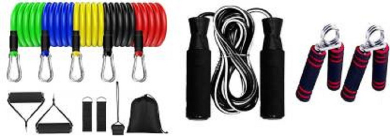 ALORNOR Resistance band (11 pcs) for exercises and jumping skipping rope and hand grip Fitness Accessory Kit Kit