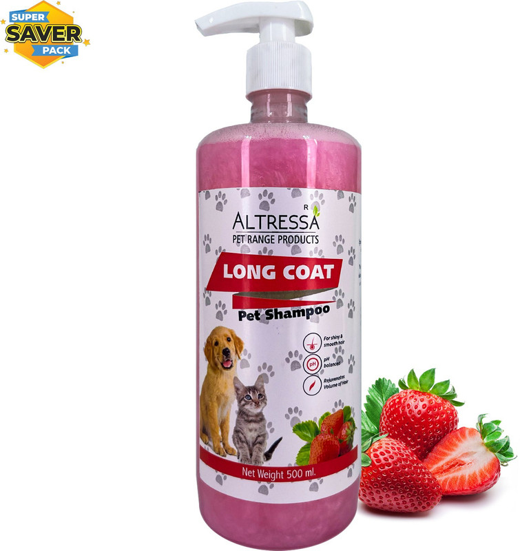 ALTRESSA Long Coat Pet Shampoo for Shiny & Smooth Hair, Strawberry, Neem & Aloe Extracts, Anti-dandruff, Anti-itching, Conditioning Strawberry Dog Shampoo(500 ml)