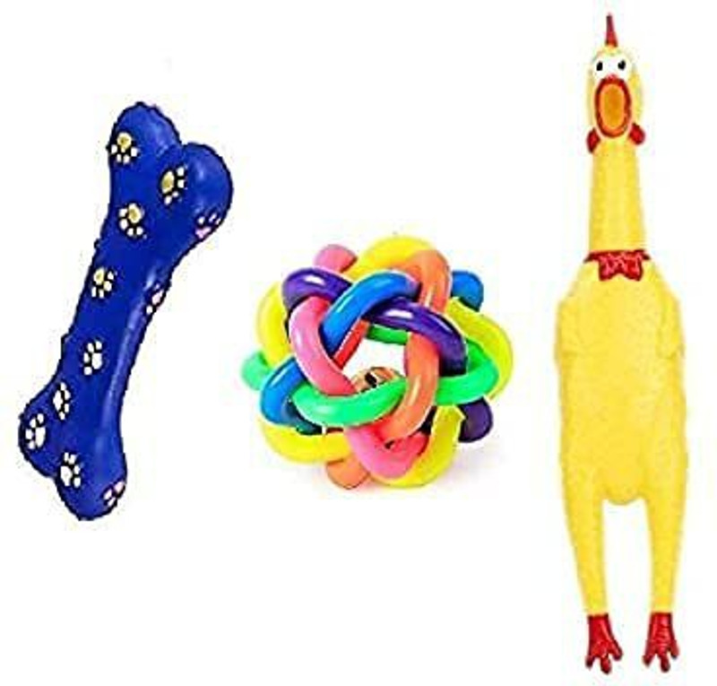 DogTrust Chew Toys Combo, White Football, Rubber Bone Toy, Squeaky Chicken Toy Rubber Chew Toy For Dog