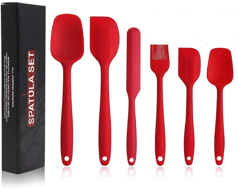 allteckin Silicone Spatula Set 5-pcs -446?F Heat-Resistant Baking (RED (6 PCS)) Rubber Spatula(Pack of 6)