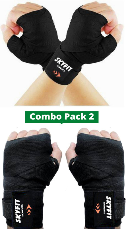 SKYFIT COMBO 2 (BLACK WRAP) Gym & Fitness Gloves(Black)