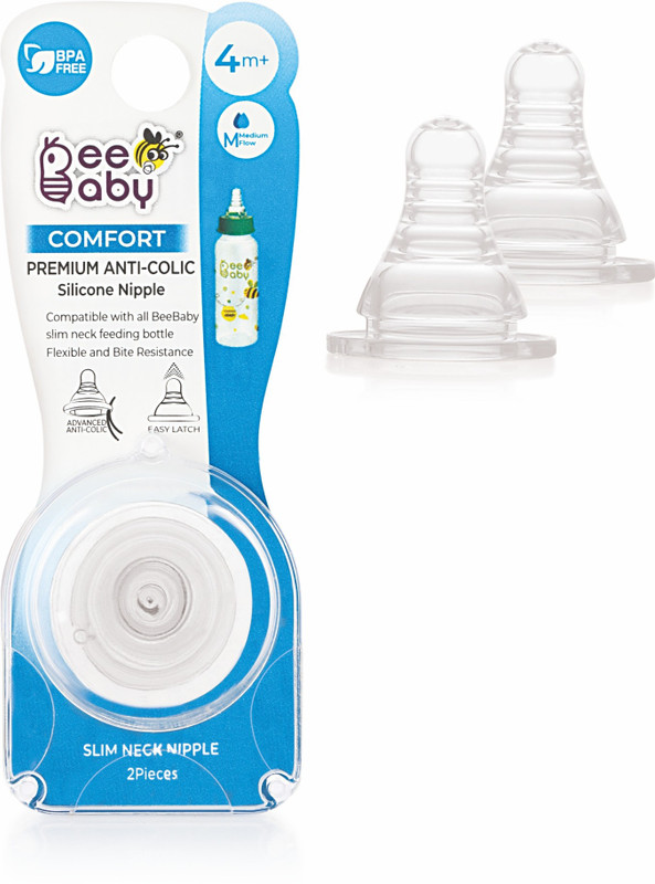 Beebaby Peristaltic Soft Silicone Standard Neck Nipple with carry case Pack of 2 (Medium Flow) Medium Flow Nipple(Pack of 2 Nipples)