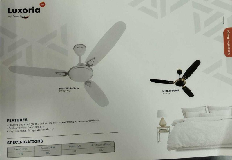 ANCHOR 13995 LUXORIA High Speed Fans. 1200 mm 3 Blade Ceiling Fan(Matt White Grey, Jet Black Gold, Pack of 1)