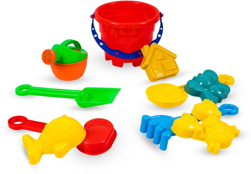 Globular 10 Piece Beach Toys Sand Set, Bucket with Sifter, , Animal Castle Sand Molds(Multicolor)