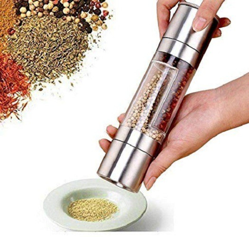 Luxula Dual Side Steel Salt and Pepper Grinder Mixer Spice Seasoning Mill Sprinkler Stainless Steel Traditional Pepper Mill(Silver, Pack of 1)