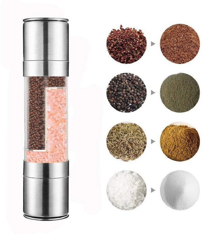Nightstar Transparent Salt Pepper 2 in 1 grinder & adjustable Shaker Stainless Steel Traditional Pepper Mill(Silver, Pack of 1)