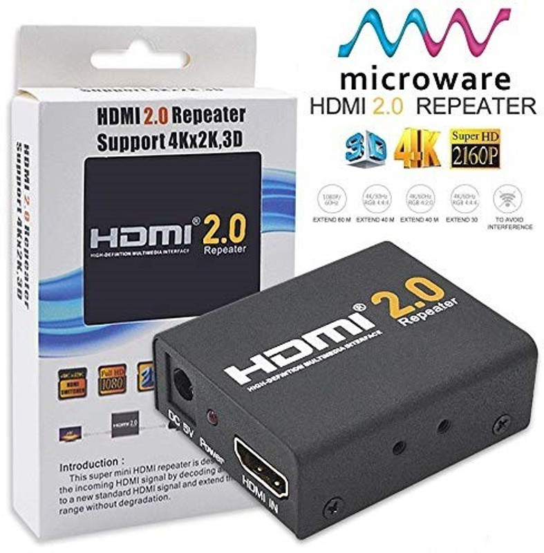 microware  TV-out Cable HDMI 2.0 Repeater 2160P Signal Amplifier Extender HDMI F-F Lossless Transmission(Black, For Projector)