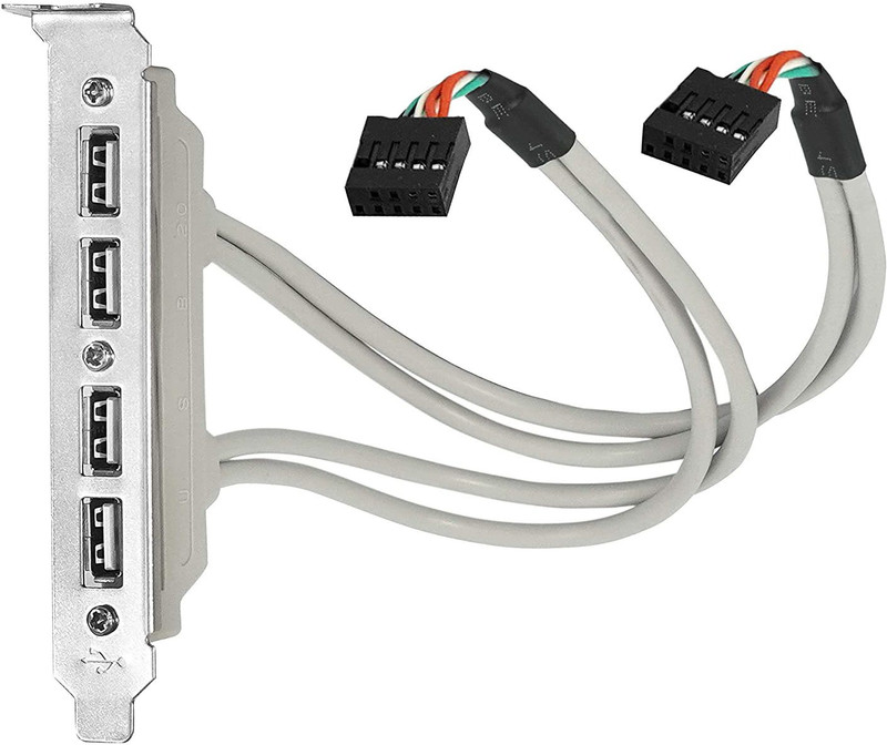 LipiWorld 4 Ports USB 2.0 Header Port Slot Plate Panel Cable Female Screw to Motherboard 9pin Header Back PCI Rear Panel Bracket for Desktop Computer Expansion Card(Silver&Grey)