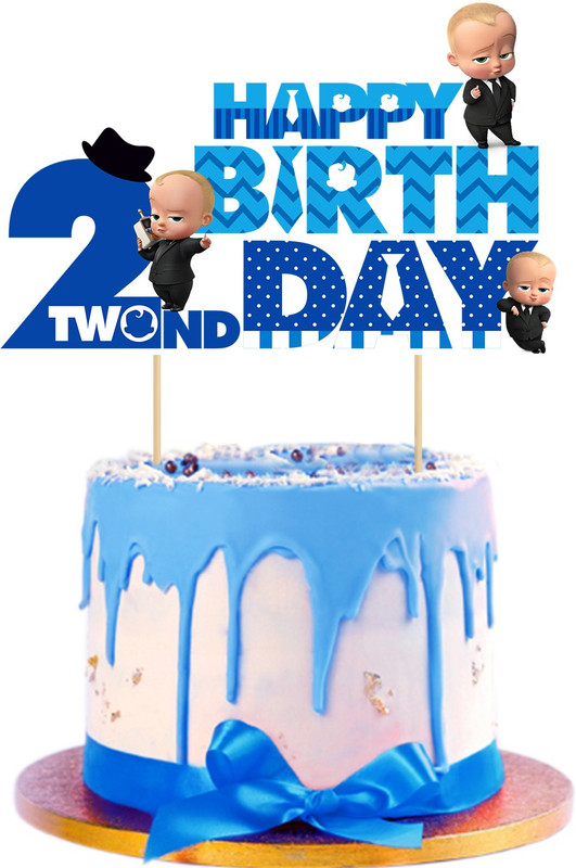 ZYOZI Boss Cake Topper Boy Girl,Baby is Two,Two Cake Topper,2nd Birthday Cake Topper Cake Topper(blue Pack of 2)