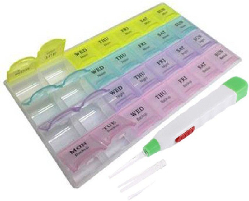 KhuHap Manual Pill Splitter 7 Days Medicine Tablet Pill Storage Organizer Box Case & Earpick LED Flashlight Earpick for Ear Wax Remover(2 Items in the set)