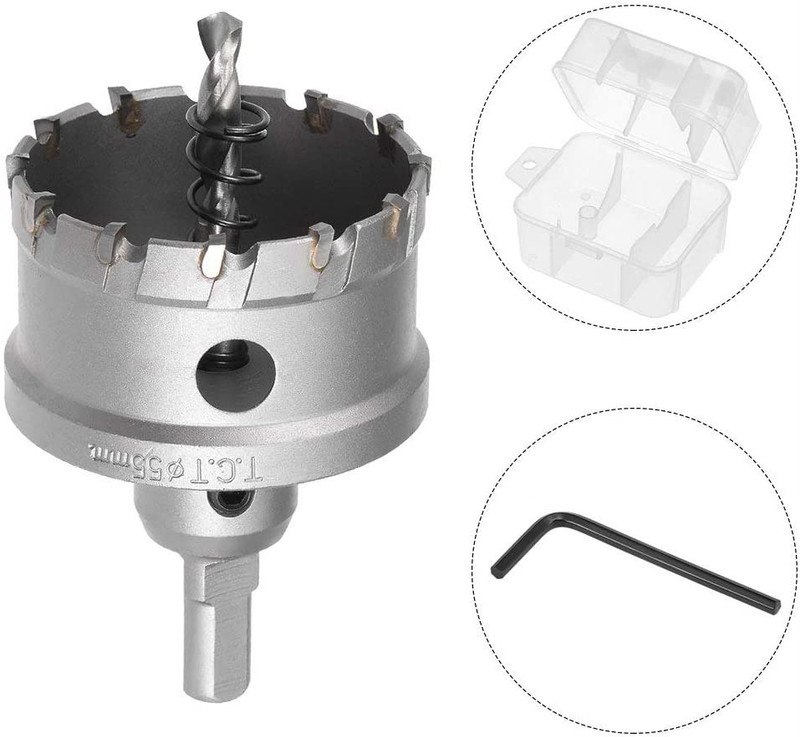 uptodateprouducts 55mm TCT Hole Saw, 2-3/16” Cutting Diameter Tungsten Carbide Tipped Hole Cutter