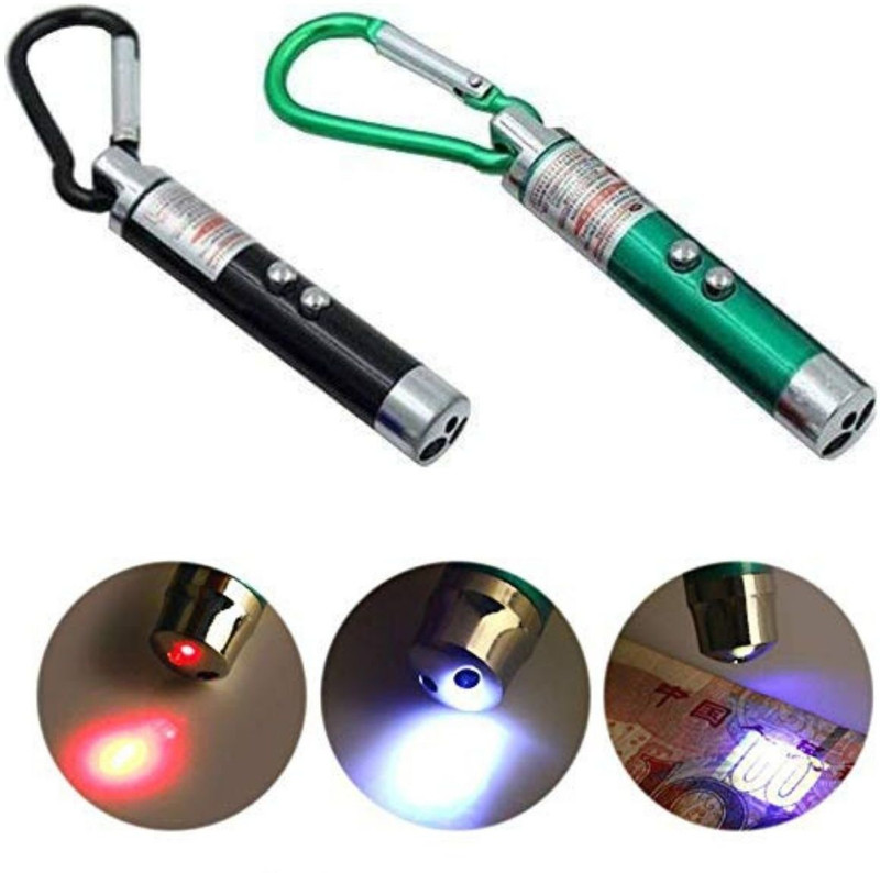 Sloies UV Flashlight + Torch Keychain + Laser Pointer- GREEN, 2 PCS)(650 nm, RED)