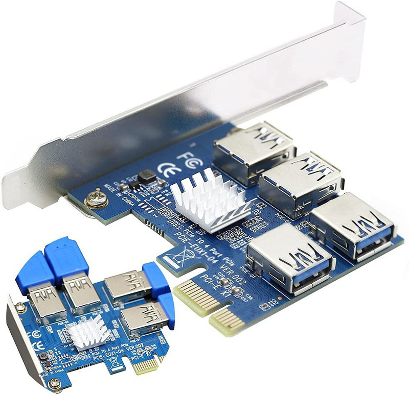 Mak World PCI-E to 4 port USB3.0 Express X1 Riser Card Converter Adatper ETH Mining Card Network Interface Card(Multicolor)