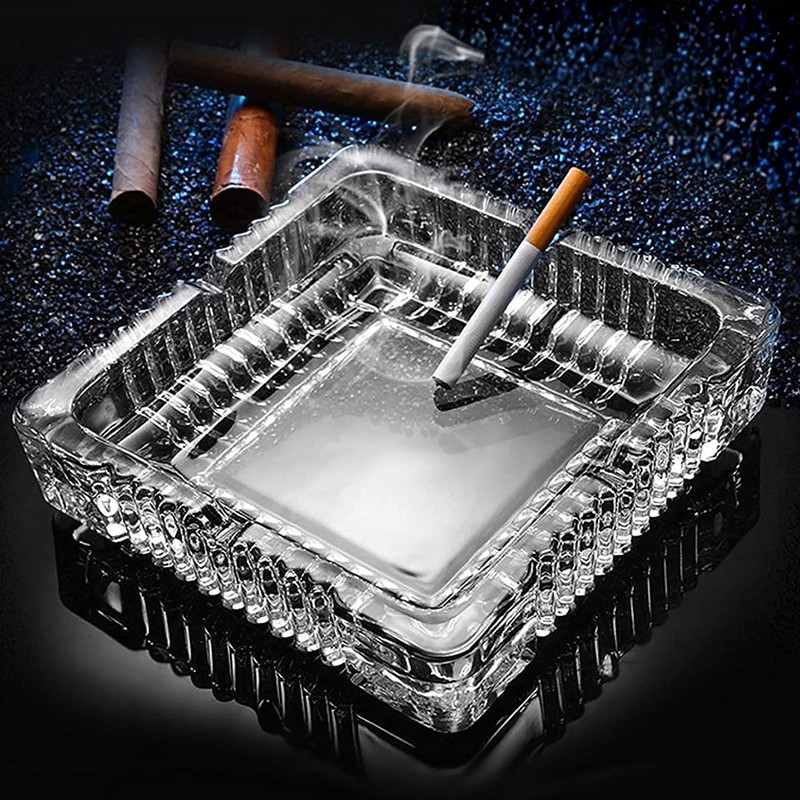 CLOTIX Square Ash Tray Glass Ash Tray for Cigarette, Cigar Smoking for Home, Balcony Clear Glass Ashtray(Pack of 1)