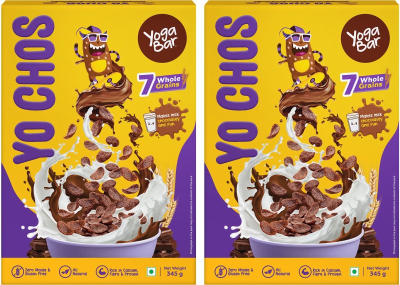 Yogabar Yo Chos Breakfast Cereals 345g – No Maida Choco for Kids – 5 Wholegrain & 2 Dals Box