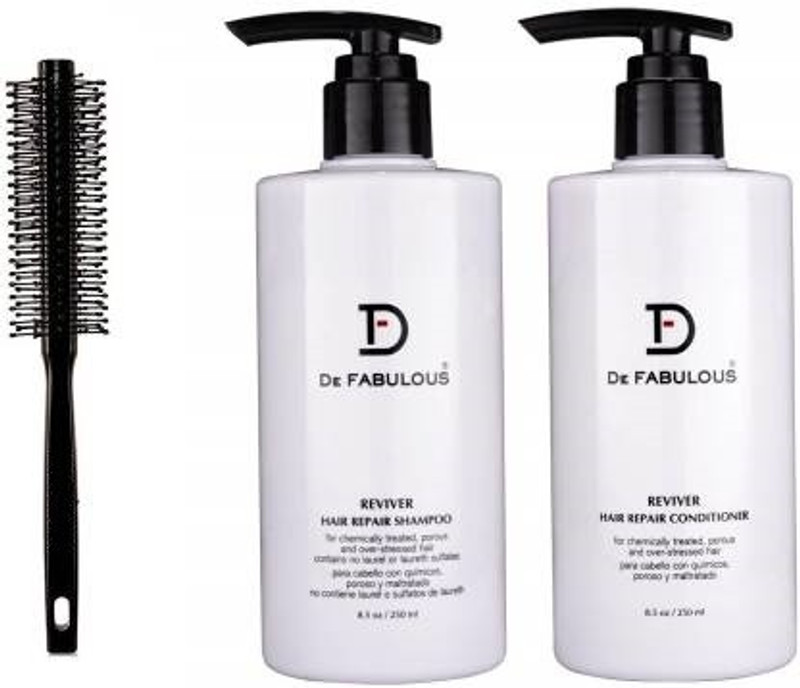 KINJPA High Quality Hair Brush With De Fabulous Hair repair shampoo (250Ml) and Hair repair Conditioner(250Ml)(3 Items in the set)