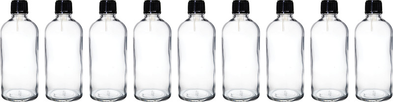 nsb herbals Clear Glass Bottle + Black Cap + Euro Dropper for Perfume, Oil, Multipurpose Use 100 ml Glass Bottle(Pack of 9, Clear)