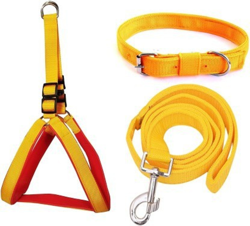 DYS Pets 1 inch Adjustable Harness Leash for Walking,Training,Comfortable Heavy Duty Dog Harness & Leash(Medium, Yellow, Red)
