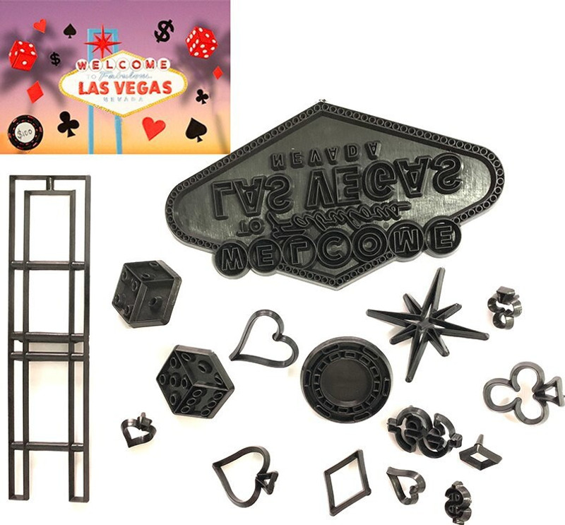 ALAMDAAR Las Vegas Casino Poker Theme Plastic Decoration Stamping Baking Tools Biscuit Cookie Cutter(Pack of 16)