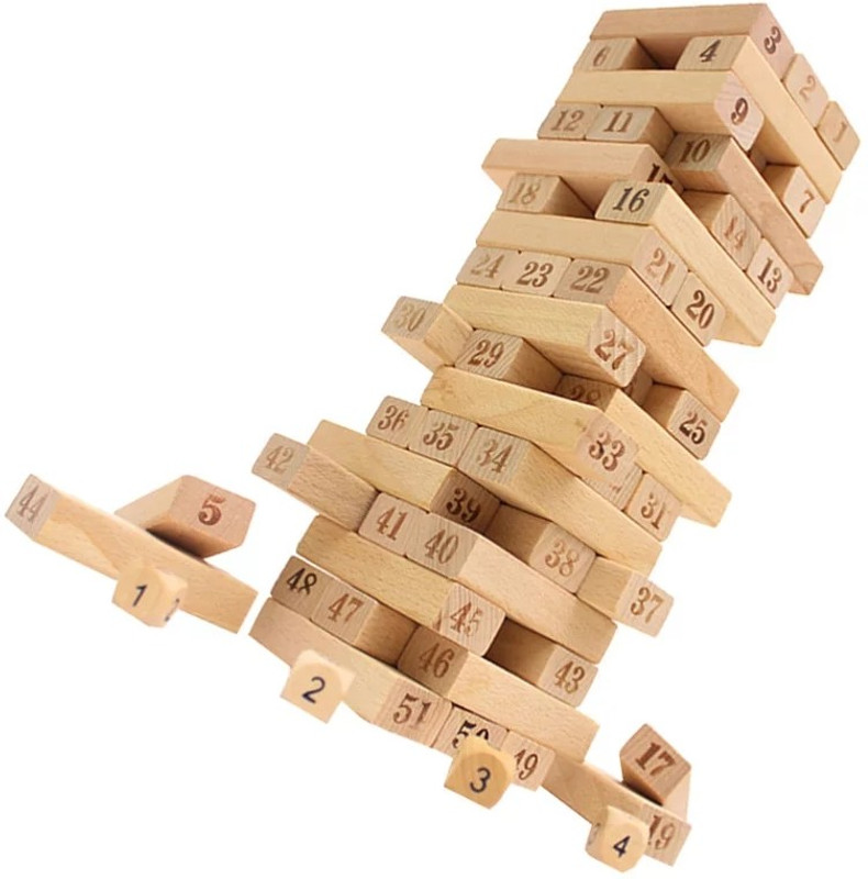 Globular 51 PIECE WOODEN BLOCK GAME Tumbling Tower Toy With Dice Wooden Building Block(Brown)
