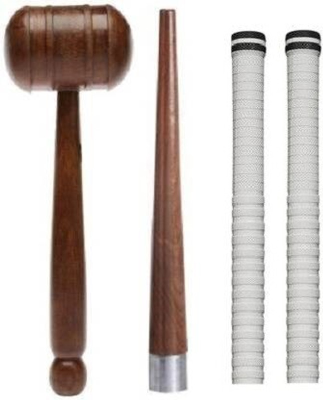 Fitdex 1-Cricket Bat Knocking Hammer, 1-Wooden Cone, 2-White Grip, Mesh Grip(Pack of 4)
