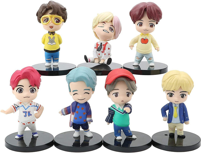 RVM Toys Set of 7 Kpop BTS Tiny Tans Action Figure Cake Topper Decoration/Desk top Toy D1(Multicolor)